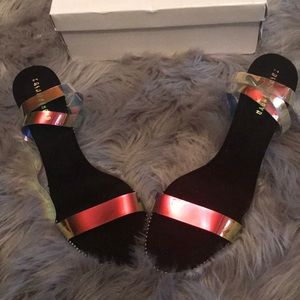 Brand New Fashion Nova Iridescent strapped shoe.